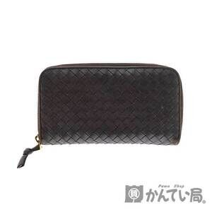 Bottega Veneta Round Zip Long Wallet Intrecciato Brown Leather